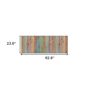 Homeroots 2' X 5' Distressed Aqua Green And Pink Printed Vinyl Area Rug With Uv Protection  Linoleum 489510