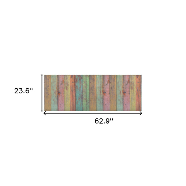 Homeroots 2' X 5' Distressed Aqua Green And Pink Printed Vinyl Area Rug With Uv Protection  Linoleum 489510