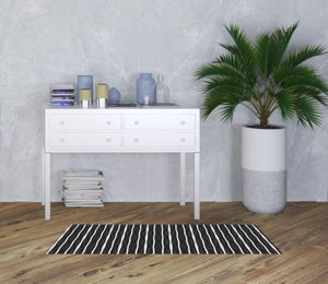 HomeRoots 2' X 5' Black And White Striped Vinyl Area Rug - UV Protected, Water-Resistant, Non-Slip Design! 489511