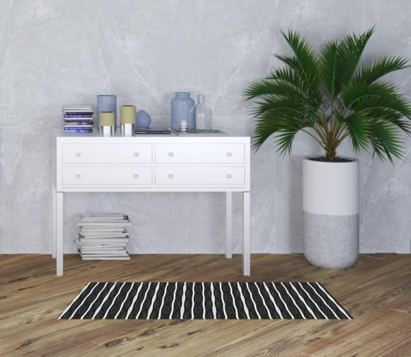HomeRoots 2' X 5' Black And White Striped Vinyl Area Rug - UV Protected, Water-Resistant, Non-Slip Design! 489511