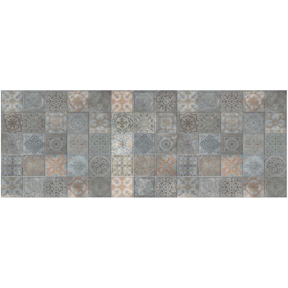 HomeRoots 2' X 5' Vintage Mosaic Tile-Print Vinyl Area Rug - Stain Resistant, UV Protected, Easy Care Design 489512