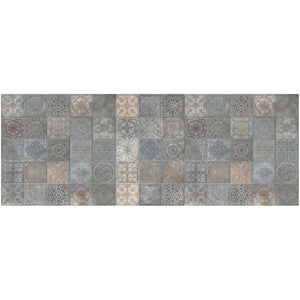 HomeRoots 2' X 5' Vintage Mosaic Tile-Print Vinyl Area Rug - Stain Resistant, UV Protected, Easy Care Design 489512