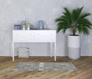 HomeRoots 2' X 5' Vintage Mosaic Tile-Print Vinyl Area Rug - Stain Resistant, UV Protected, Easy Care Design 489512