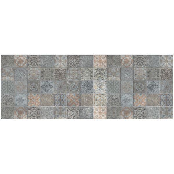 HomeRoots 2' X 5' Vintage Mosaic Tile-Print Vinyl Area Rug - Stain Resistant, UV Protected, Easy Care Design 489512