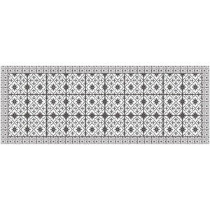 HomeRoots 2' X 5' Dark Gray & White Mosaic Tile Printed Vinyl Area Rug with UV Protection & Non-Slip Backing 489513