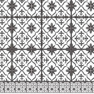 HomeRoots 2' X 5' Dark Gray & White Mosaic Tile Printed Vinyl Area Rug with UV Protection & Non-Slip Backing 489513