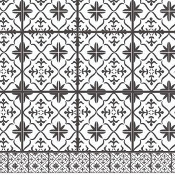 HomeRoots 2' X 5' Dark Gray & White Mosaic Tile Printed Vinyl Area Rug with UV Protection & Non-Slip Backing 489513