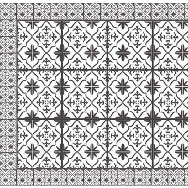 HomeRoots 2' X 5' Dark Gray & White Mosaic Tile Printed Vinyl Area Rug with UV Protection & Non-Slip Backing 489513