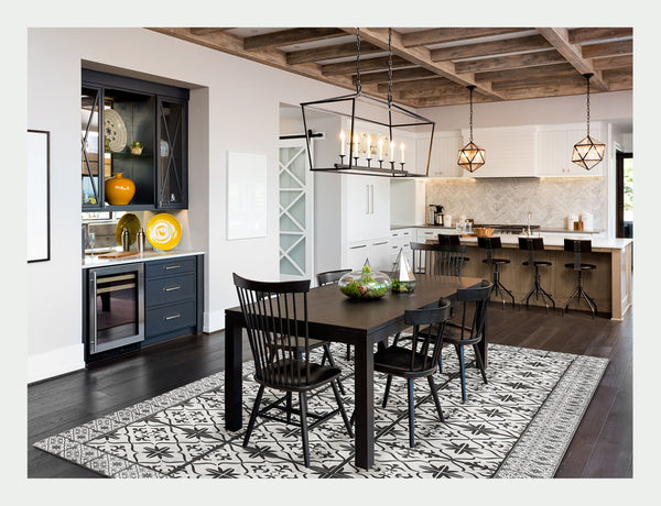 HomeRoots 2' X 5' Dark Gray & White Mosaic Tile Printed Vinyl Area Rug with UV Protection & Non-Slip Backing 489513