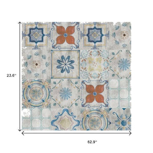 HomeRoots 2' Gray Blue and Rust Mosaic Tile Printed Vinyl Area Rug - Durable, UV-Protected, Stylish Design 489514