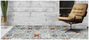 HomeRoots 2' Gray Blue and Rust Mosaic Tile Printed Vinyl Area Rug - Durable, UV-Protected, Stylish Design 489514