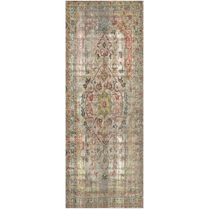 HomeRoots 2' X 5' Moroccan Vinyl Area Rug - Stylish Red, Brown & Blue Floral Design with UV Protection & Durability 489515
