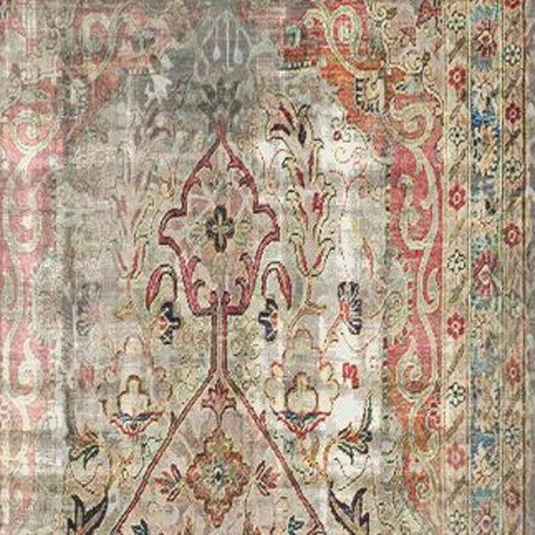 HomeRoots 2' X 5' Moroccan Vinyl Area Rug - Stylish Red, Brown & Blue Floral Design with UV Protection & Durability 489515