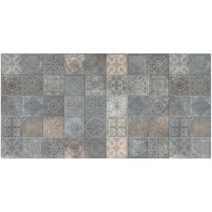 Homeroots 2' X 4' Brown And Gray Mosaic Tile Printed Vinyl Area Rug With Uv Protection  Linoleum 489518
