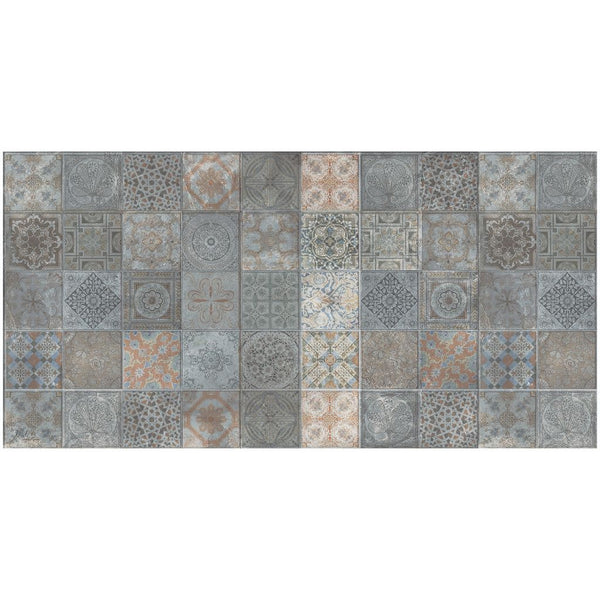 Homeroots 2' X 4' Brown And Gray Mosaic Tile Printed Vinyl Area Rug With Uv Protection  Linoleum 489518