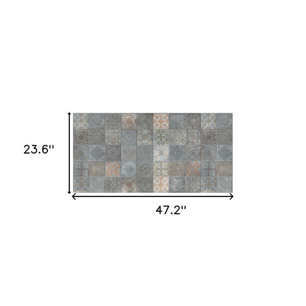 Homeroots 2' X 4' Brown And Gray Mosaic Tile Printed Vinyl Area Rug With Uv Protection  Linoleum 489518