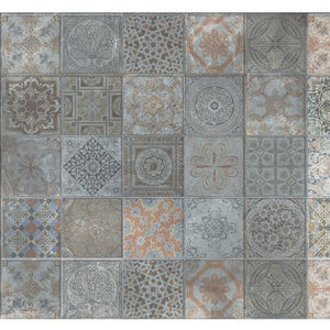 Homeroots 2' X 4' Brown And Gray Mosaic Tile Printed Vinyl Area Rug With Uv Protection  Linoleum 489518