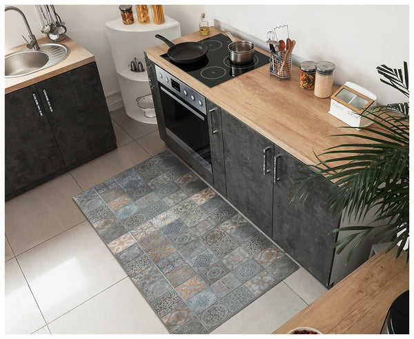 Homeroots 2' X 4' Brown And Gray Mosaic Tile Printed Vinyl Area Rug With Uv Protection  Linoleum 489518