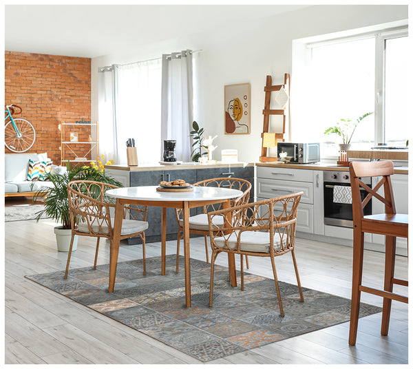 Homeroots 2' X 4' Brown And Gray Mosaic Tile Printed Vinyl Area Rug With Uv Protection  Linoleum 489518