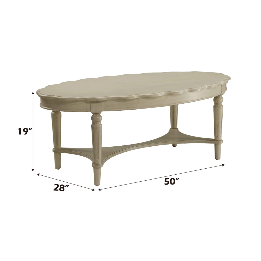 English Elm Fordon French Oval Coffee Table in Antique Ivory Finish with Turned Wood Legs & Lower Shelf Elegance B2726P265827