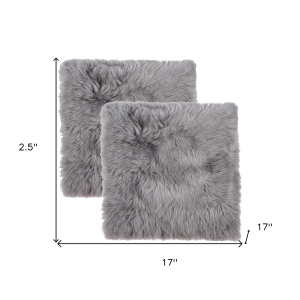 Homeroots Set Of Two 17" X 17" Grey Wool Chair Pads  Sheepskin 489522