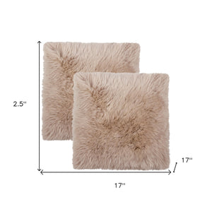 Homeroots Set Of Two 17" X 17" Taupe Wool Solid Color Chair Pads  Sheepskin 489523