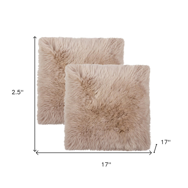 Homeroots Set Of Two 17" X 17" Taupe Wool Solid Color Chair Pads  Sheepskin 489523