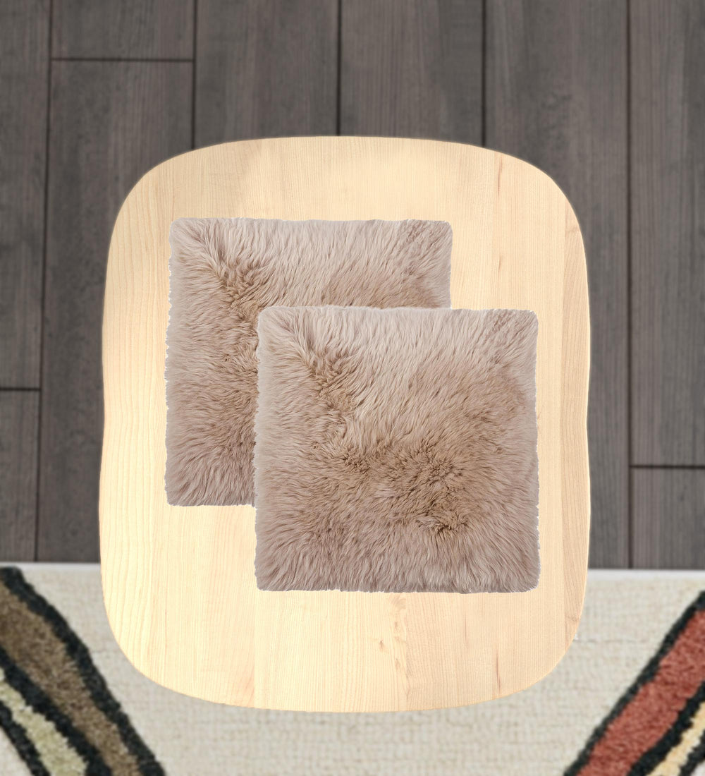 Homeroots Set Of Two 17" X 17" Taupe Wool Solid Color Chair Pads  Sheepskin 489523