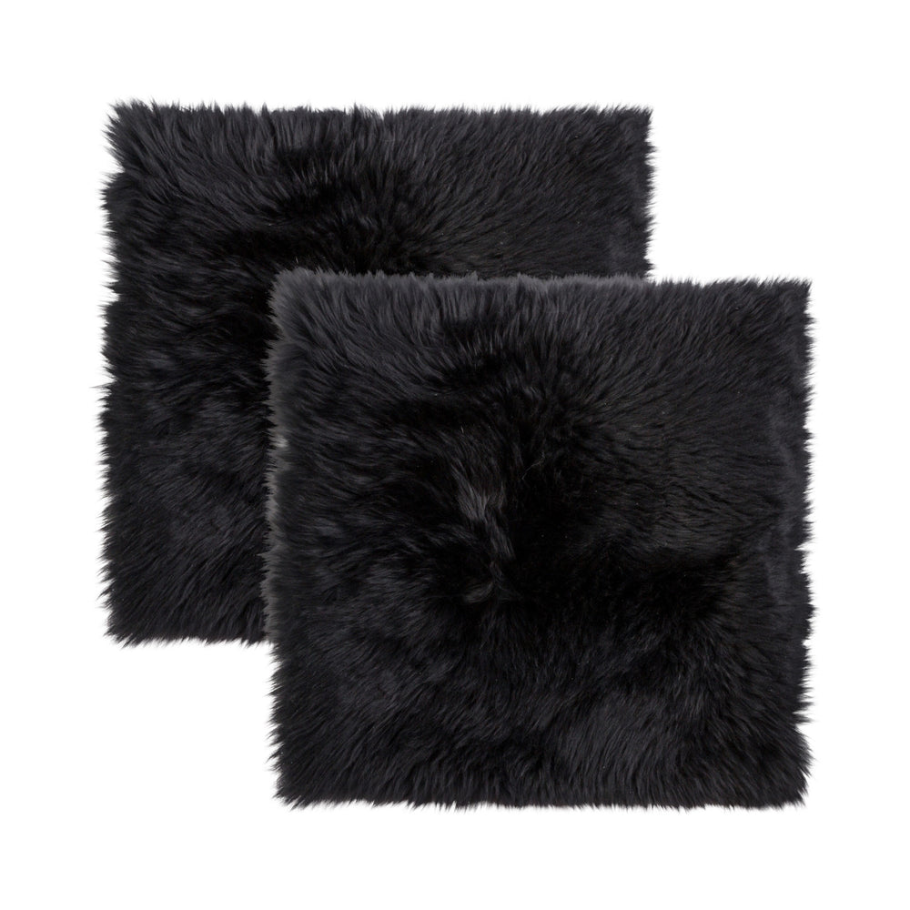Homeroots Set Of Two 17" X 17" Black Wool Chair Pads  Sheepskin 489524