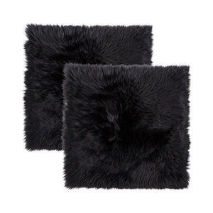 Homeroots Set Of Two 17" X 17" Black Wool Chair Pads  Sheepskin 489524