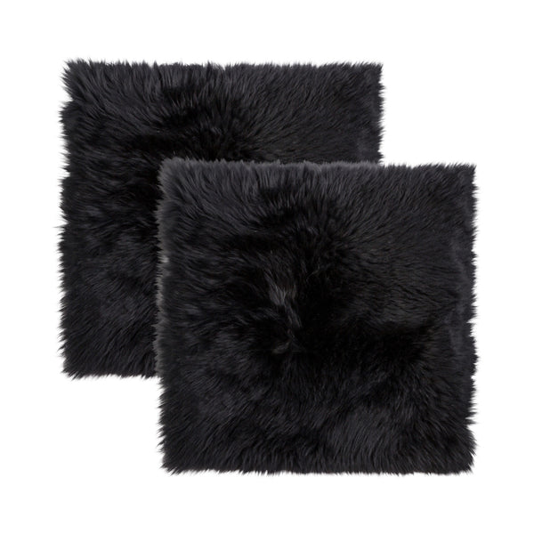 Homeroots Set Of Two 17" X 17" Black Wool Chair Pads  Sheepskin 489524