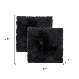 Homeroots Set Of Two 17" X 17" Black Wool Chair Pads  Sheepskin 489524