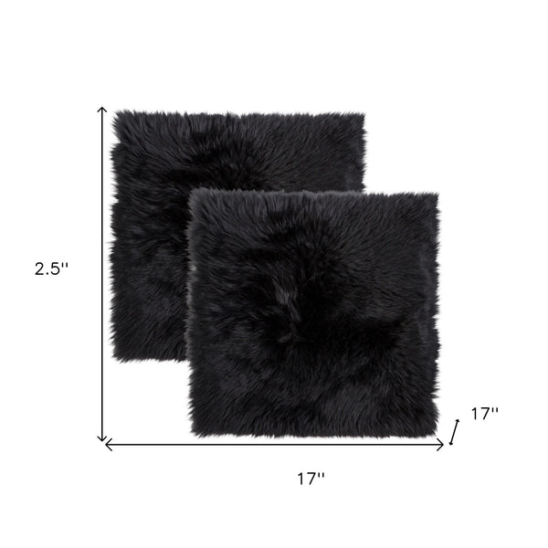 Homeroots Set Of Two 17" X 17" Black Wool Chair Pads  Sheepskin 489524