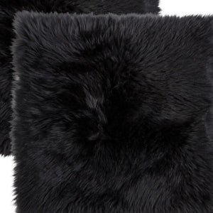HomeRoots Set of Two Luxurious 17" Black Wool Chair Pads - Genuine New Zealand Sheepskin, Indoor/Outdoor Comfort 489524