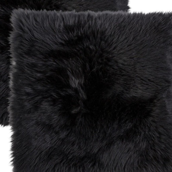 HomeRoots Set of Two Luxurious 17" Black Wool Chair Pads - Genuine New Zealand Sheepskin, Indoor/Outdoor Comfort 489524