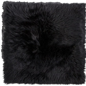 HomeRoots Set of Two Luxurious 17" Black Wool Chair Pads - Genuine New Zealand Sheepskin, Indoor/Outdoor Comfort 489524