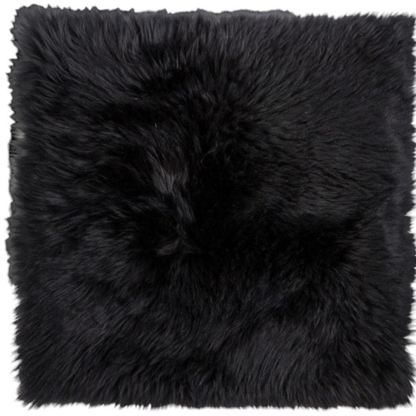 HomeRoots Set of Two Luxurious 17" Black Wool Chair Pads - Genuine New Zealand Sheepskin, Indoor/Outdoor Comfort 489524