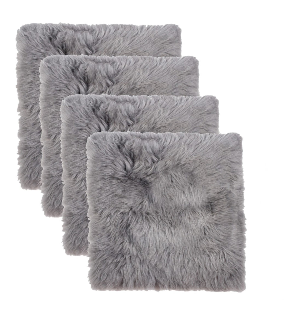 HomeRoots Set of Four Luxurious 17" Grey Wool Chair Pads - Premium Sheepskin Comfort for Dining & Living Spaces 489528