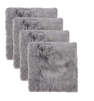HomeRoots Set of Four Luxurious 17" Grey Wool Chair Pads - Premium Sheepskin Comfort for Dining & Living Spaces 489528