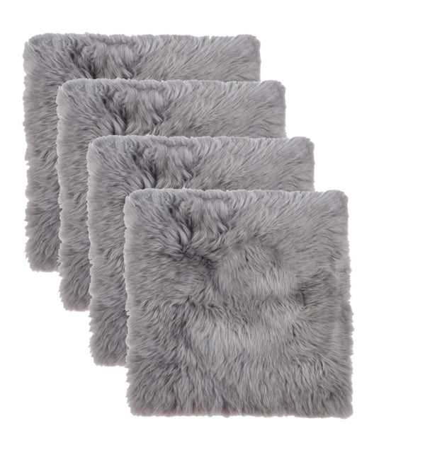 HomeRoots Set of Four Luxurious 17" Grey Wool Chair Pads - Premium Sheepskin Comfort for Dining & Living Spaces 489528