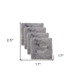 HomeRoots Set of Four Luxurious 17" Grey Wool Chair Pads - Premium Sheepskin Comfort for Dining & Living Spaces 489528