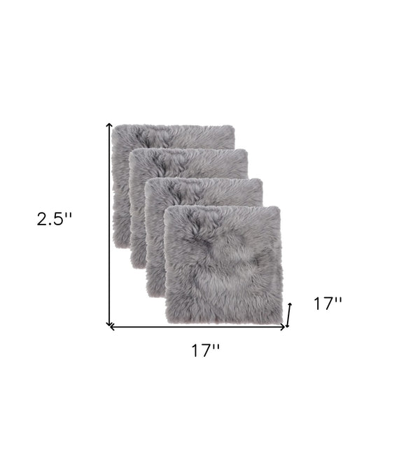 HomeRoots Set of Four Luxurious 17" Grey Wool Chair Pads - Premium Sheepskin Comfort for Dining & Living Spaces 489528