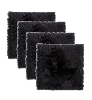 Homeroots Set Of Four 17" X 17" Black Wool Chair Pads  Sheepskin 489530