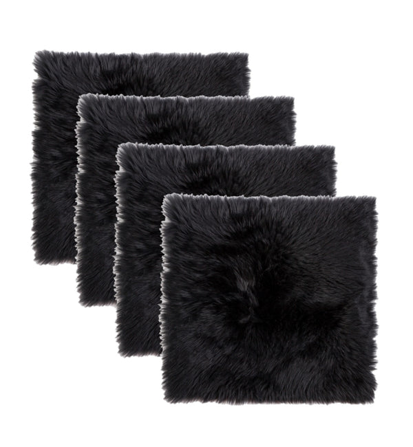Homeroots Set Of Four 17" X 17" Black Wool Chair Pads  Sheepskin 489530