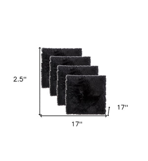 Homeroots Set Of Four 17" X 17" Black Wool Chair Pads  Sheepskin 489530