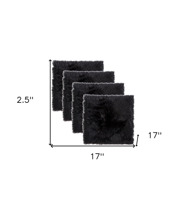 Homeroots Set Of Four 17" X 17" Black Wool Chair Pads  Sheepskin 489530