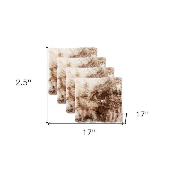 HomeRoots Set of Four 17" x 17" Premium New Zealand Sheepskin Gradient Chocolate Chair Pads for Cozy Comfort 489532