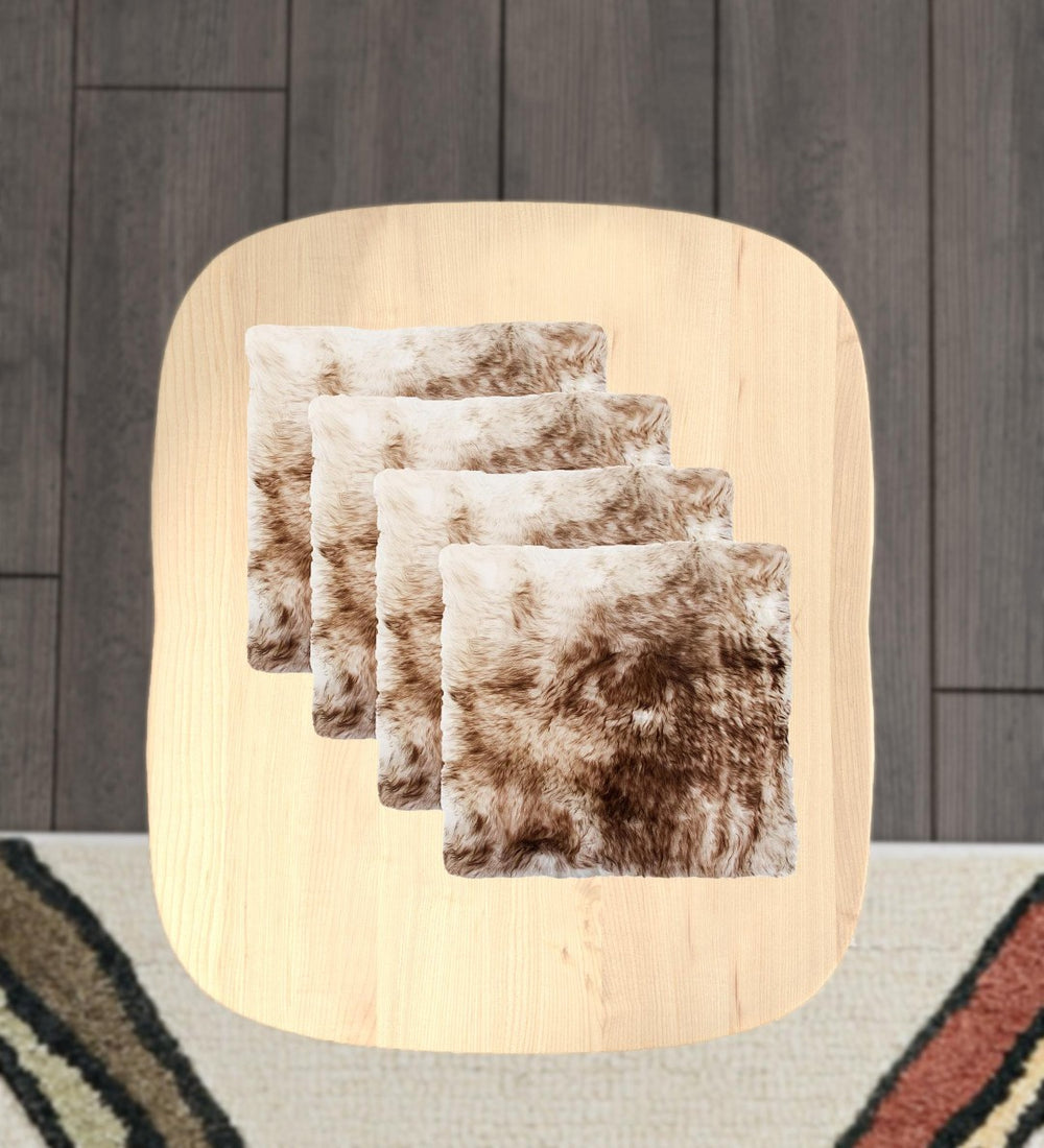 HomeRoots Set of Four 17" x 17" Premium New Zealand Sheepskin Gradient Chocolate Chair Pads for Cozy Comfort 489532