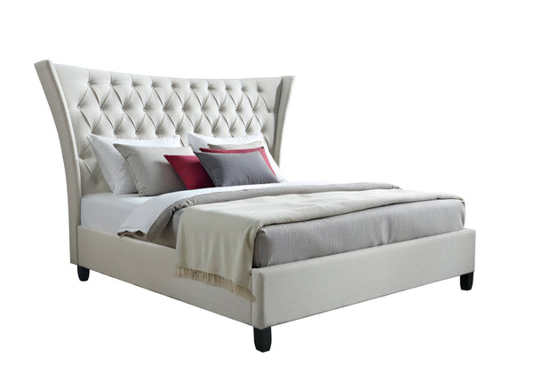 Homeroots Beige King Diamond Button Tufted Upholstered Bed Frame  Solid Wood,Fabric 489533