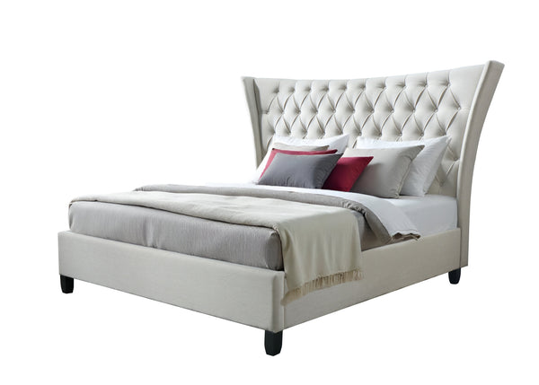 Homeroots Beige King Diamond Button Tufted Upholstered Bed Frame  Solid Wood,Fabric 489533